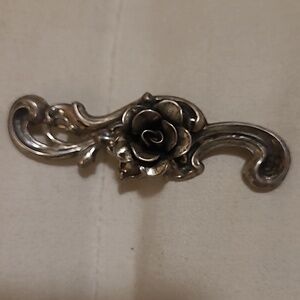 Floral Silver-Tone Rose Brooch .925 Vintage